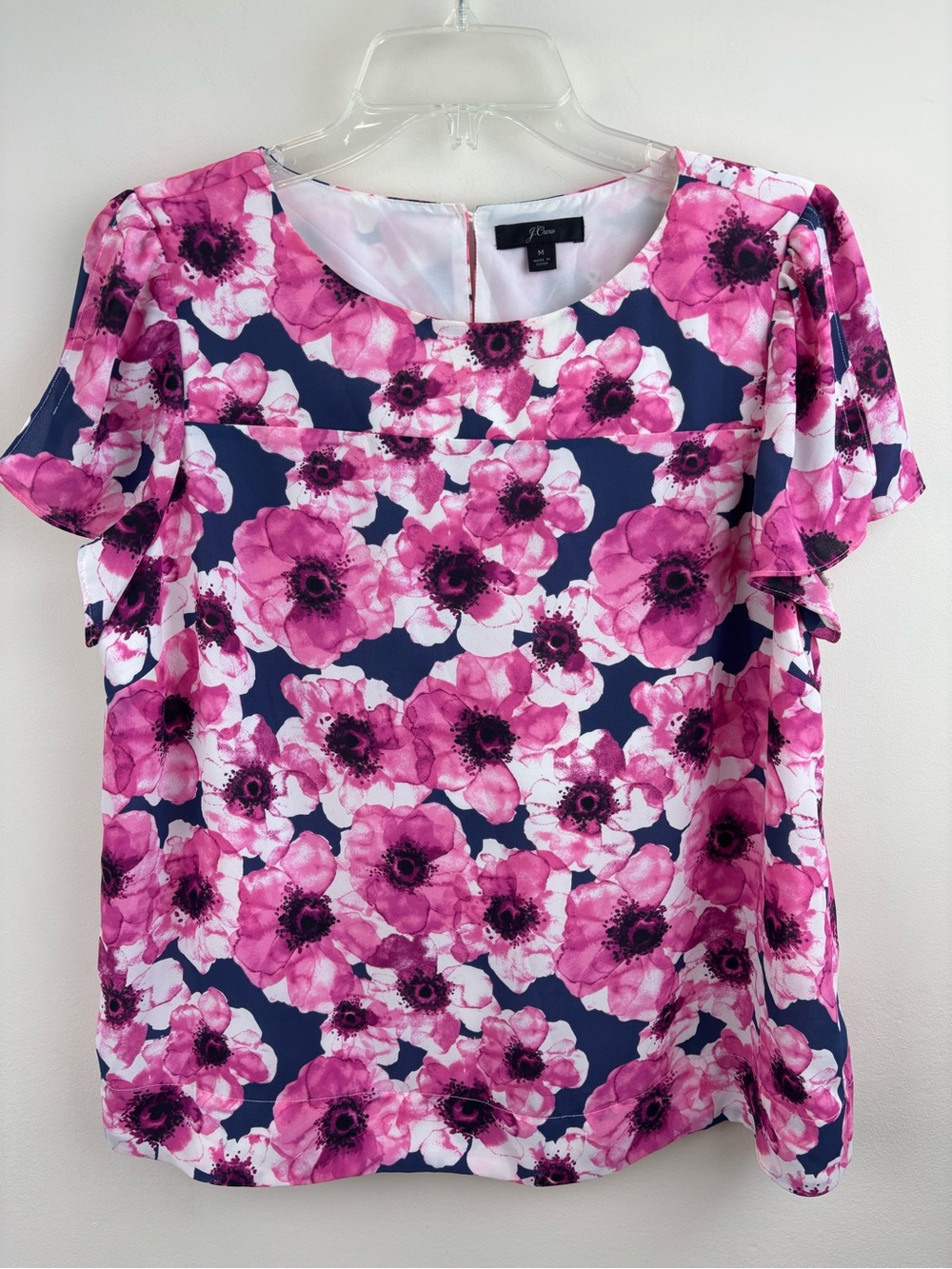 J. Crew Floral Short-Sleeve Blouse - Pink Navy size medium